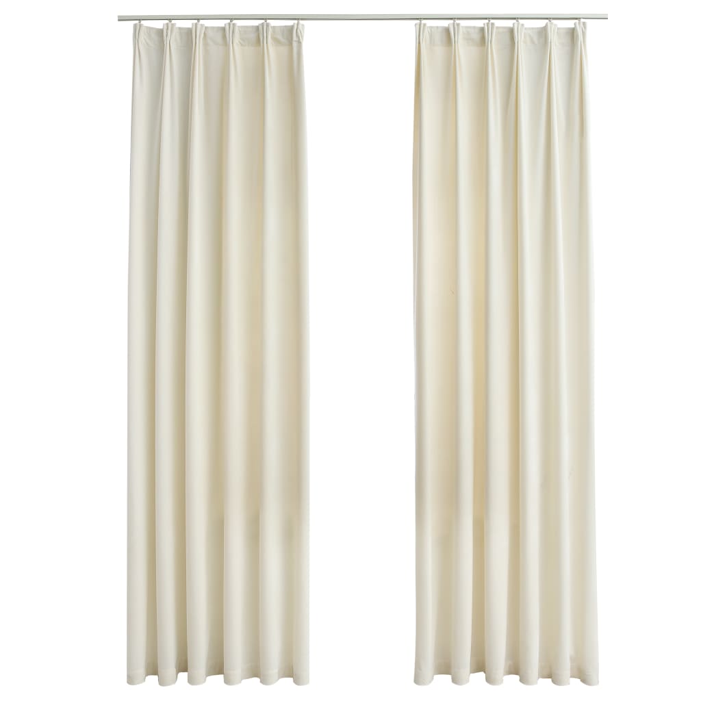 Blackout Curtains 2 pcs with Hooks Velvet Cream 140x225 cm