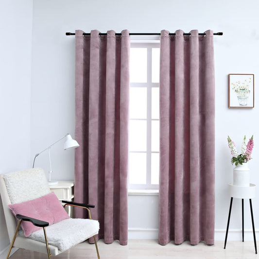 Blackout Curtains with Rings 2pcs Velvet Antique Pink 140x175cm