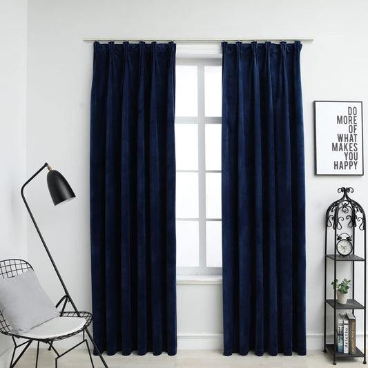 Blackout Curtains 2 pcs with Hooks Velvet Dark Blue 140x225 cm
