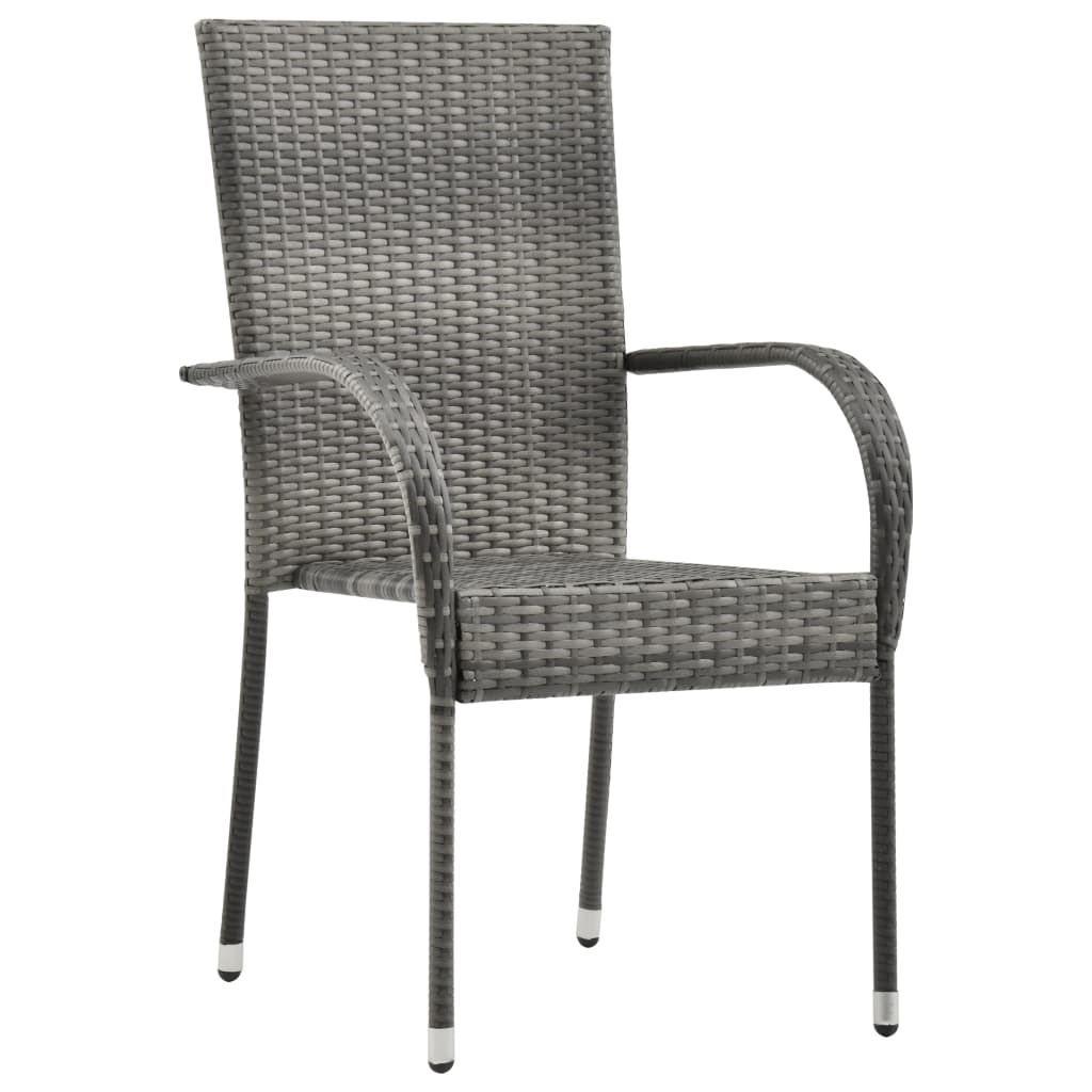 Stackable Outdoor Chairs 2 pcs Grey Poly Rattan