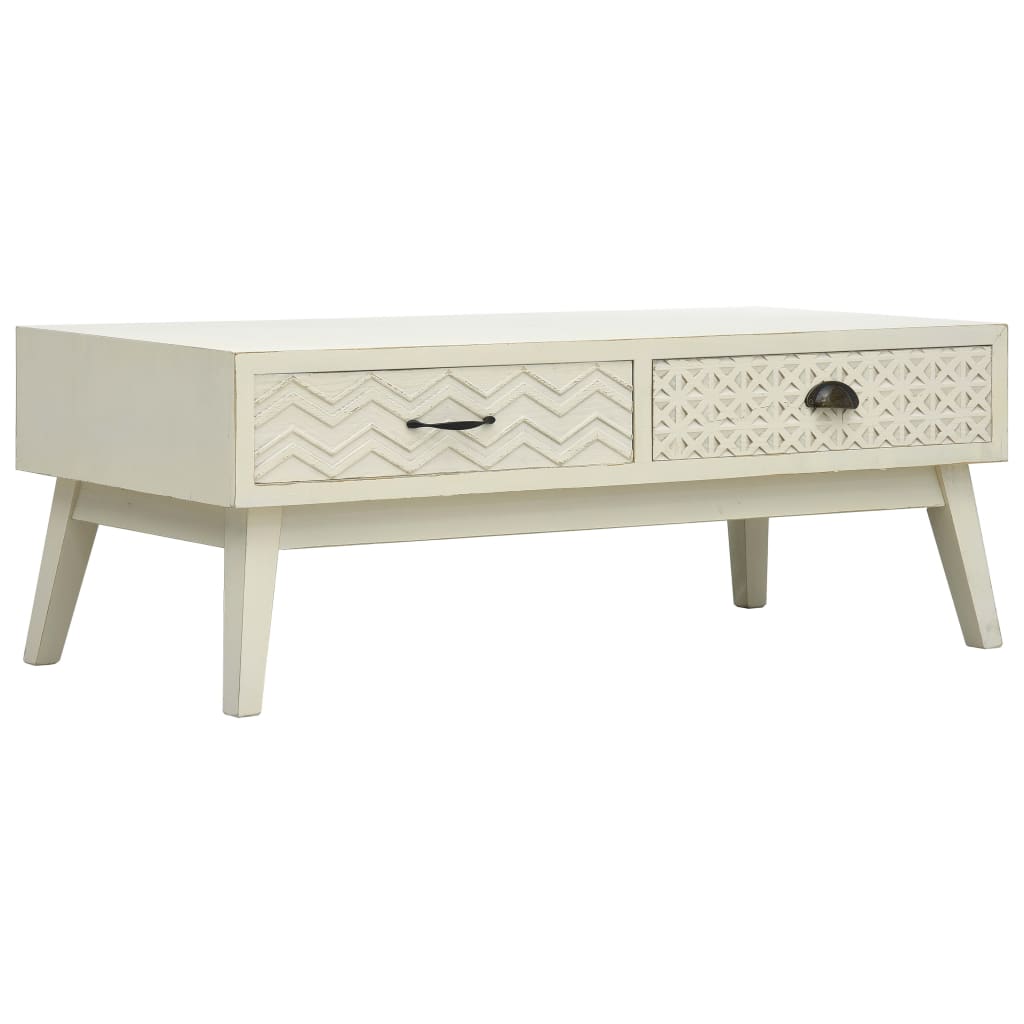 Coffee Table with 2 Drawers Carving Grey 110x50x40 cm Wood