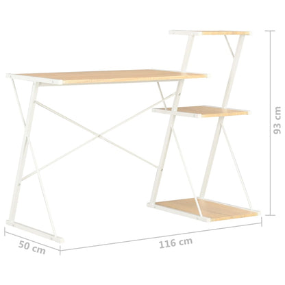 Desk with Shelf White and Oak 116x50x93 cm