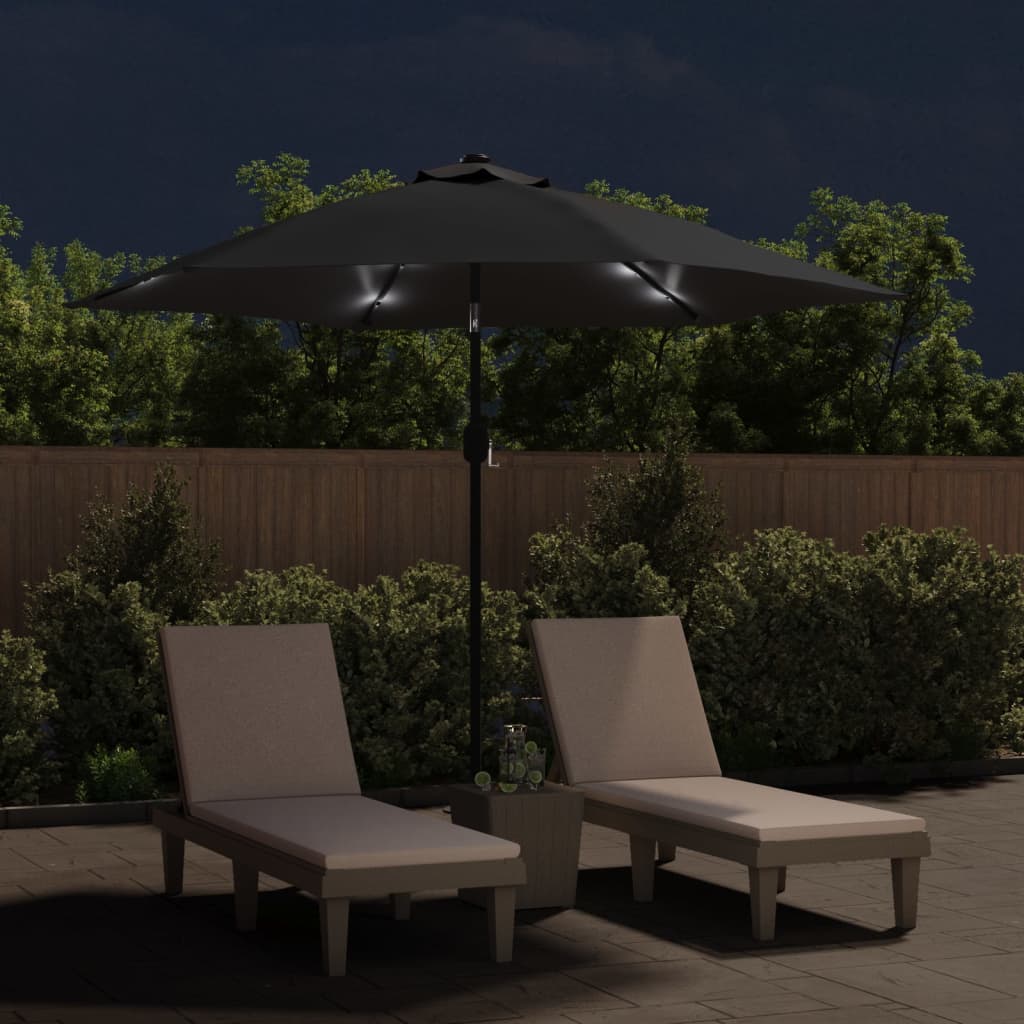 Outdoor Parasol with LED Lights and Steel Pole 300 cm Black