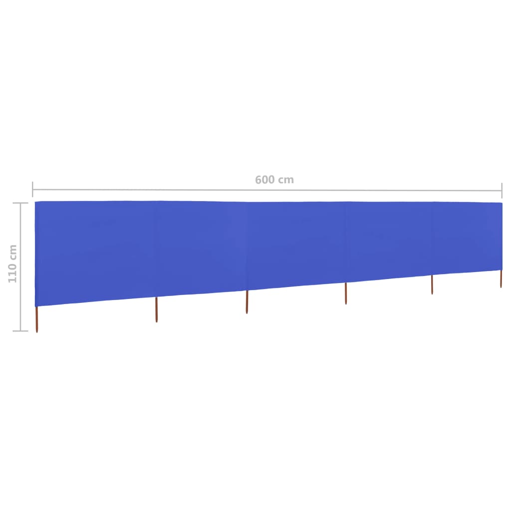 5-panel Wind Screen Fabric 600x80 cm Azure Blue