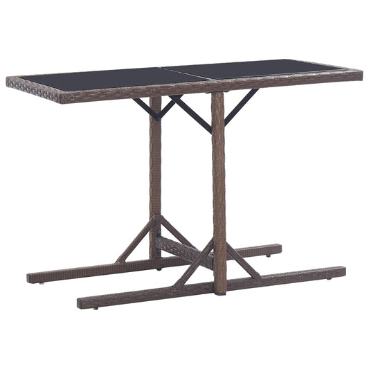Garden Table Brown 110x53x72 cm Glass and Poly Rattan
