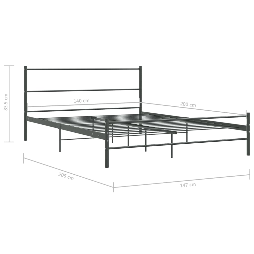 Bed Frame without Mattress Grey Metal 140x200 cm