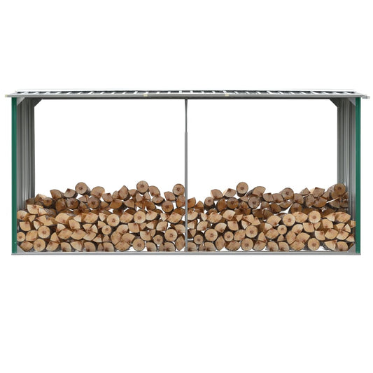 Garden Log Storage Shed Galvanised Steel 330x92x153 cm Green