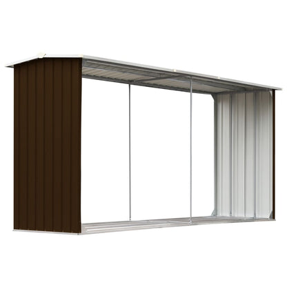 Garden Log Storage Shed Galvanised Steel 330x92x153 cm Brown