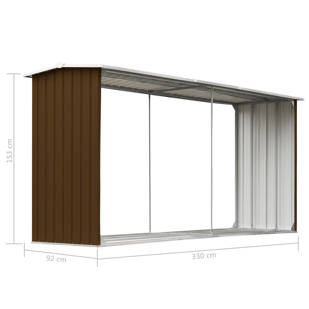 Garden Log Storage Shed Galvanised Steel 330x92x153 cm Brown