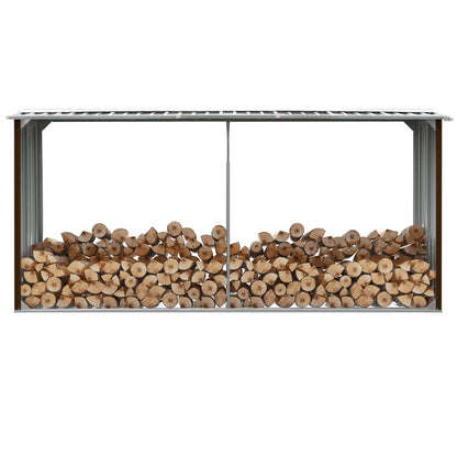 Garden Log Storage Shed Galvanised Steel 330x92x153 cm Brown