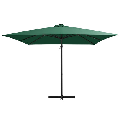 Cantilever Umbrella with LED lights and Steel Pole 250x250 cm Green