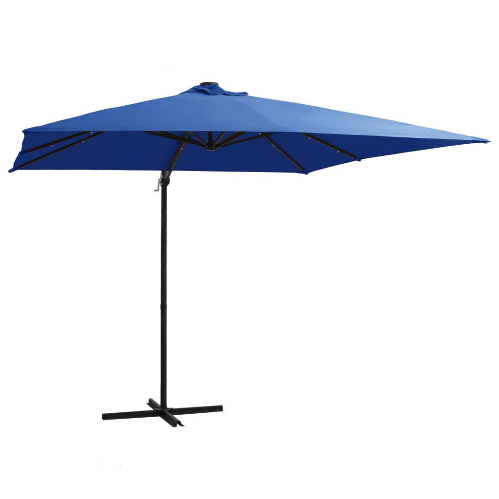 Cantilever Umbrella with LED lights and Steel Pole 250x250 cm Azure Blue