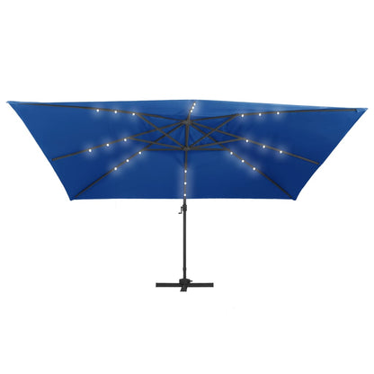 Cantilever Umbrella with LED Lights and Aluminium Pole 400x300 cm Azure blue