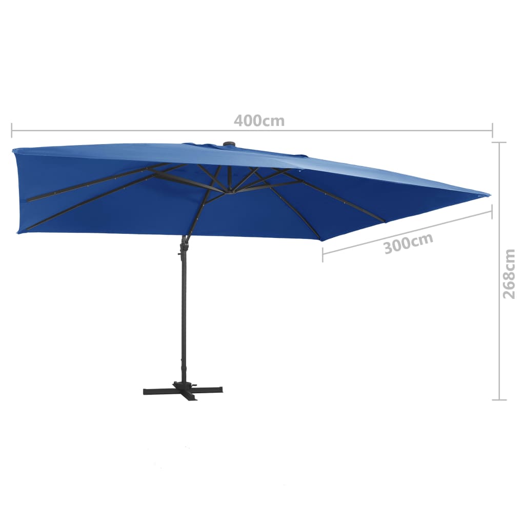 Cantilever Umbrella with LED Lights and Aluminium Pole 400x300 cm Azure blue