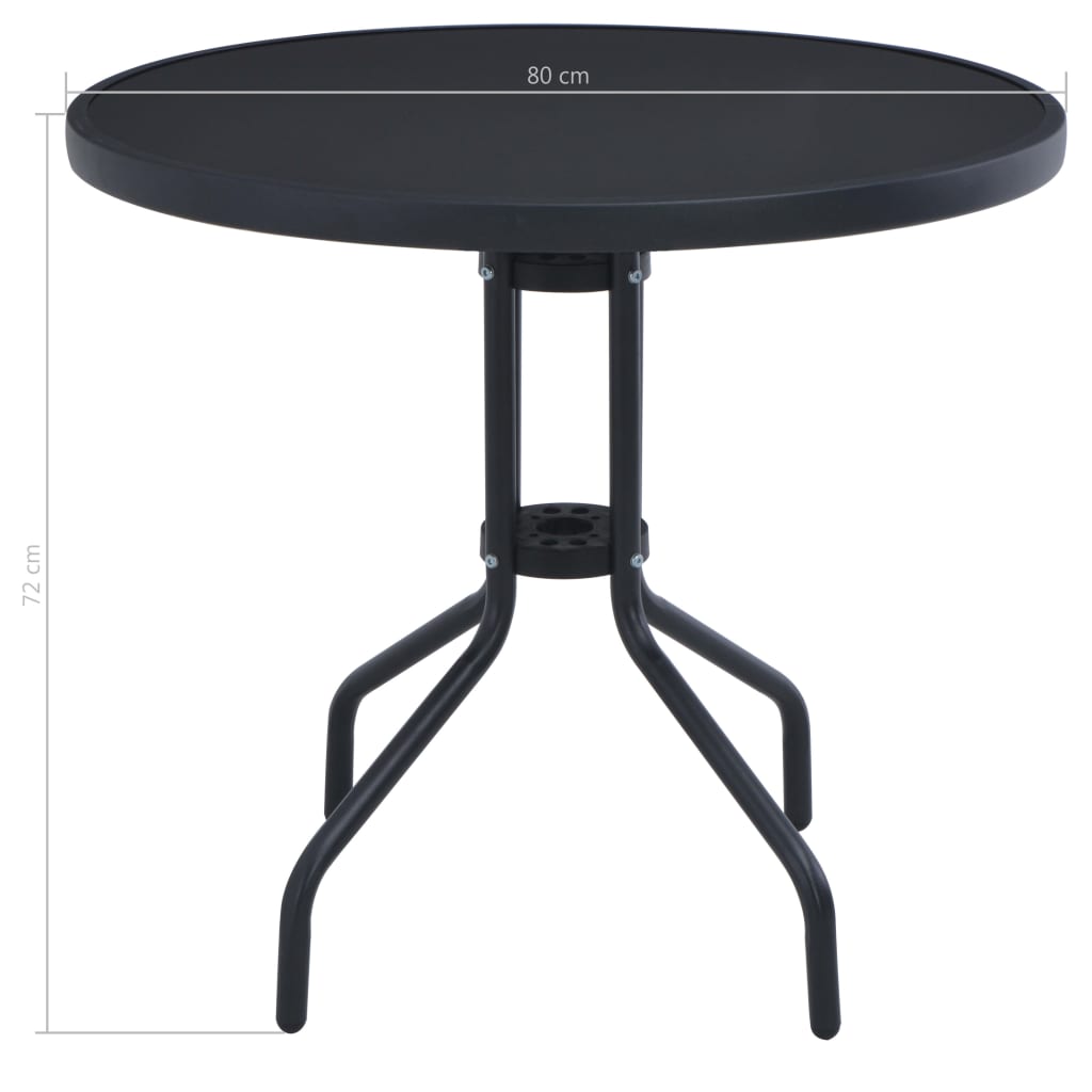Garden Table Black 80 cm Steel and Glass