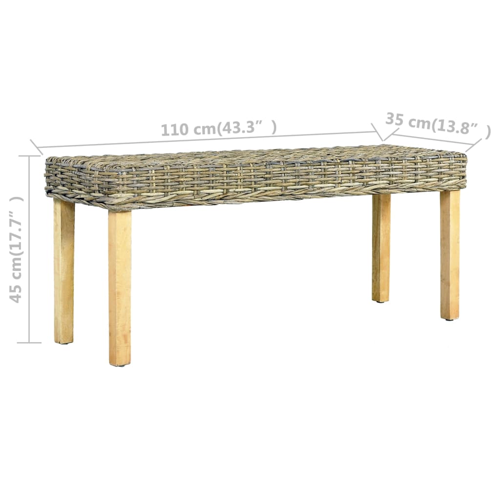 Bench 110 cm Natural Kubu Rattan and Solid Mango Wood