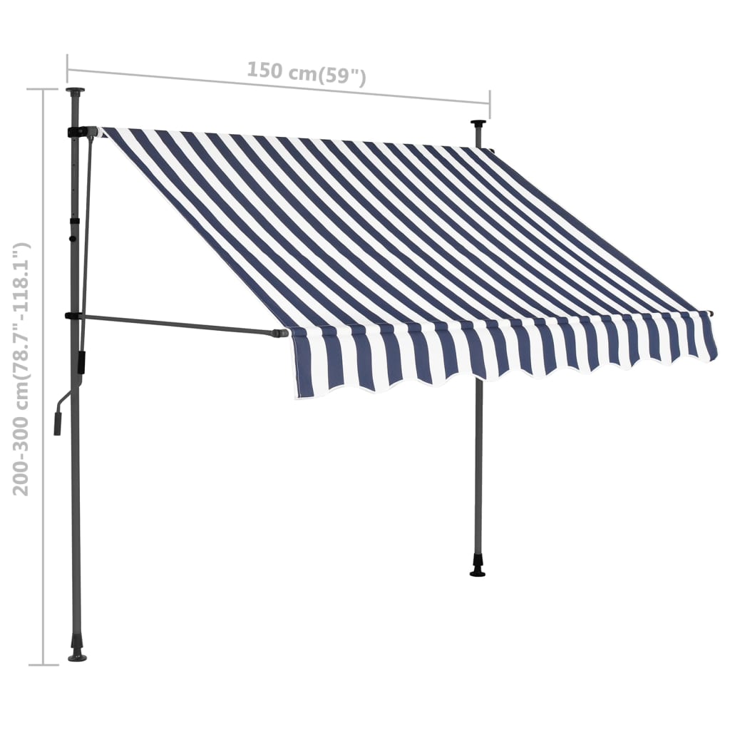 Manual Retractable Awning with LED 150 cm Blue and White