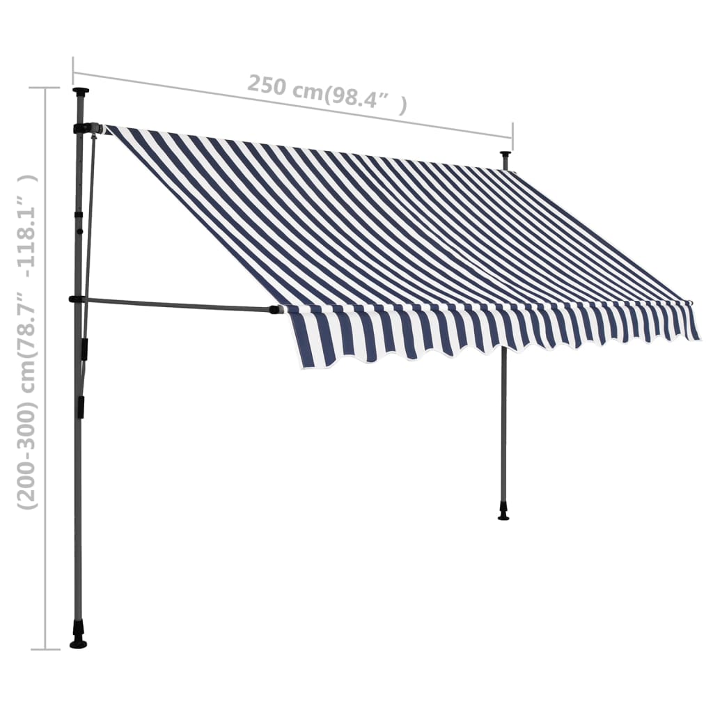 Manual Retractable Awning with LED 250 cm Blue and White
