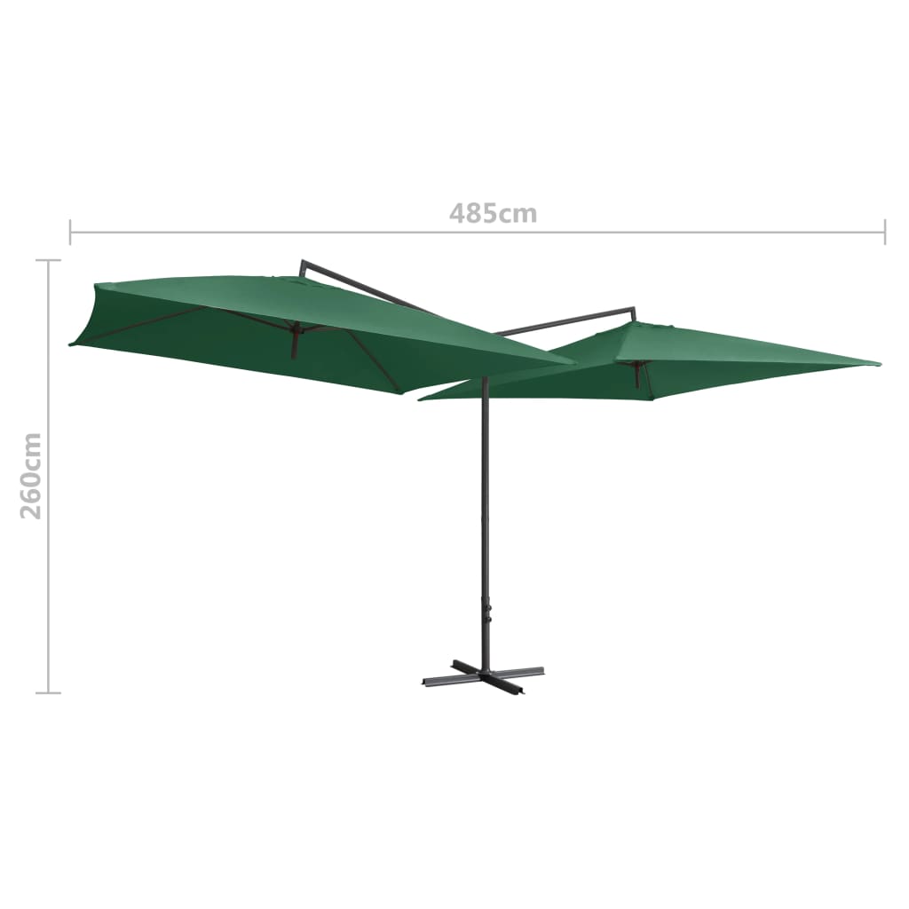 Double Parasol with Steel Pole 250x250 cm Green