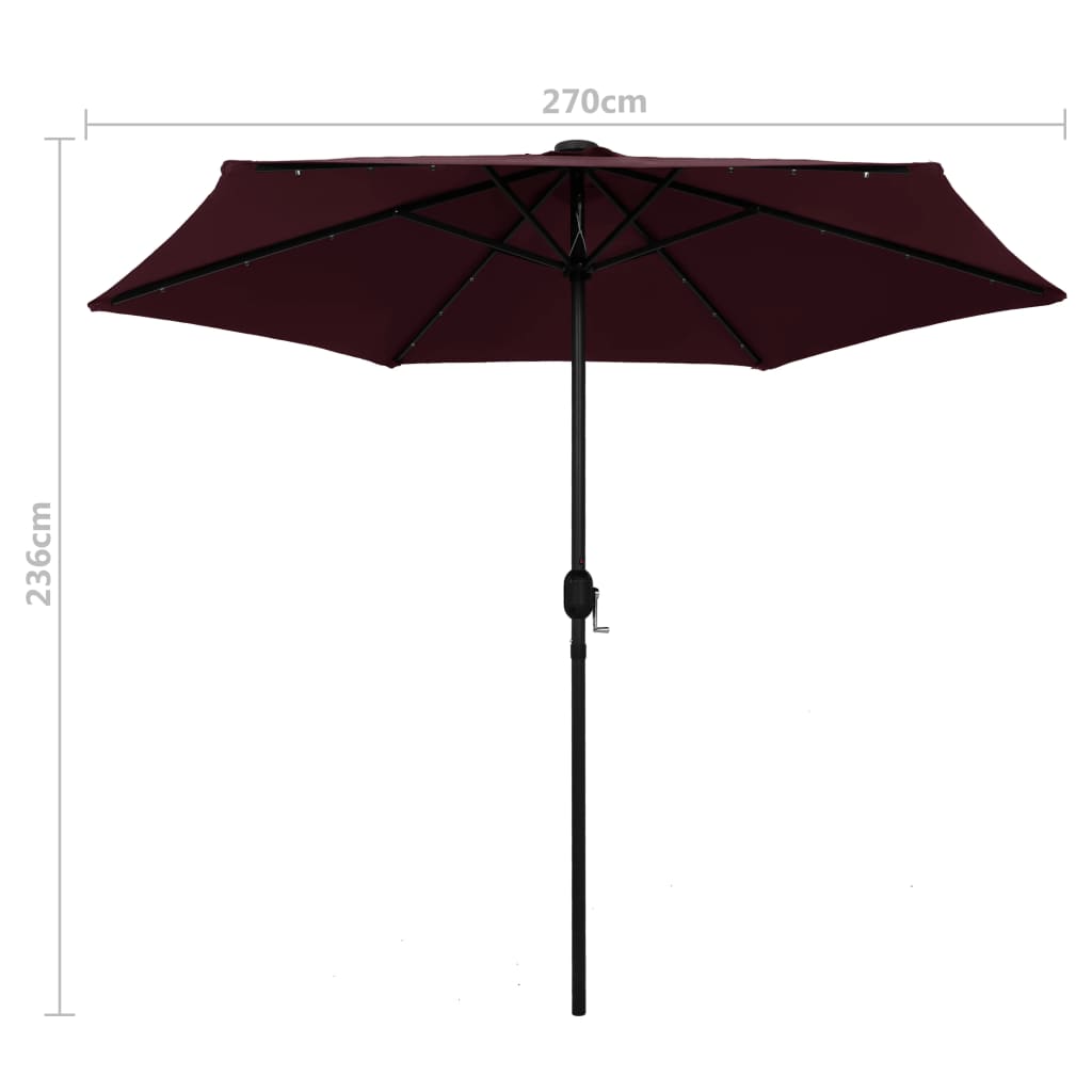 Parasol with LED Lights and Aluminium Pole 270 cm Bordeaux Red