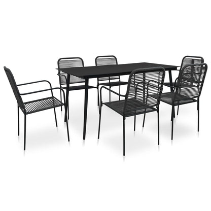 7 Piece Outdoor Dining Set Cotton Rope and Steel Black
