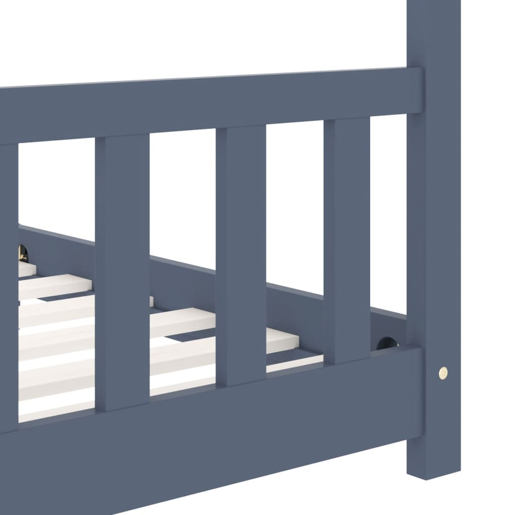 Kids Bed Frame Grey Solid Pine Wood 90x200 cm