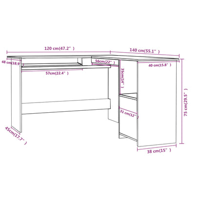 L-Shaped Corner Desk Black 120x140x75 cm Engineered Wood