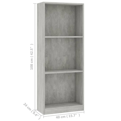 3-Tier Book Cabinet Concrete Grey 40x24x109 cm Engineered Wood