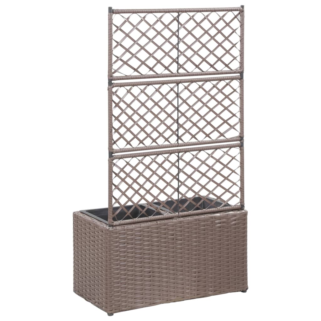 Trellis Raised Bed with 2 Pots 58x30x107 cm Poly Rattan Brown