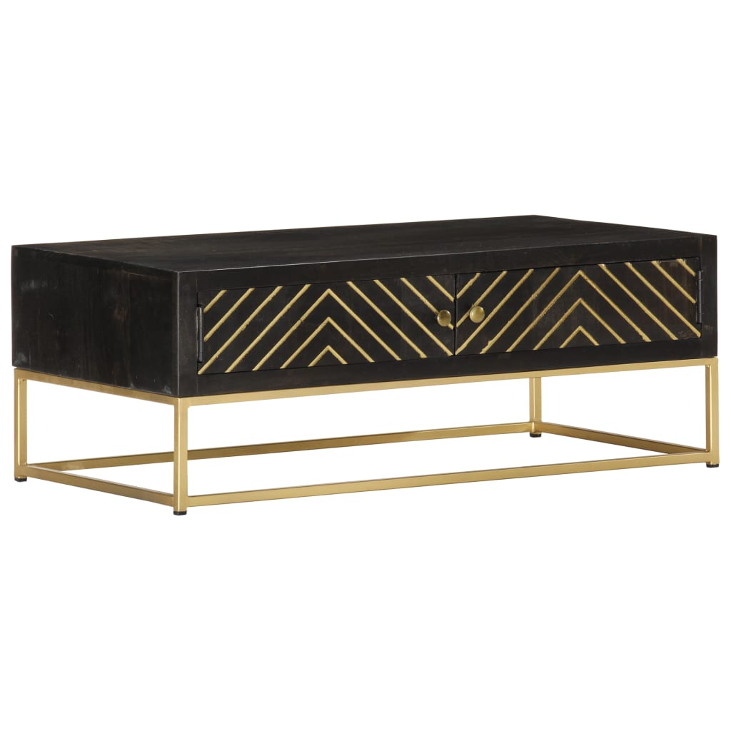 Coffee Table Black and Gold 90x50x35 cm Solid Mango Wood