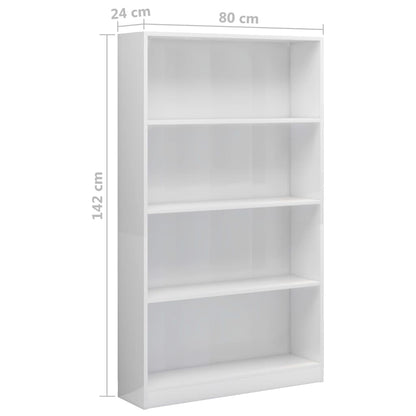 4-Tier Book Cabinet High Gloss White 80x24x142 cm Engineered Wood