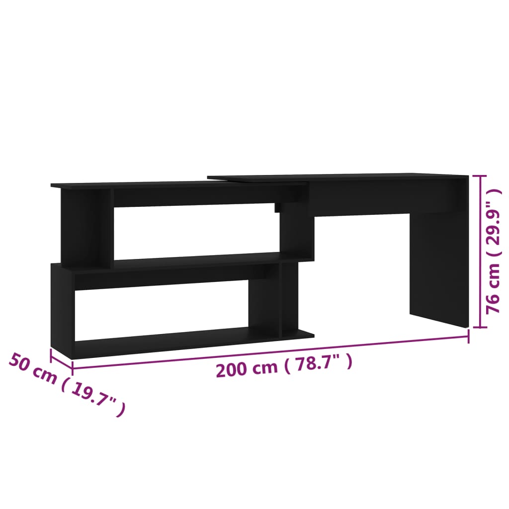 Corner Desk Black 200x50x76 cm Engineered Wood