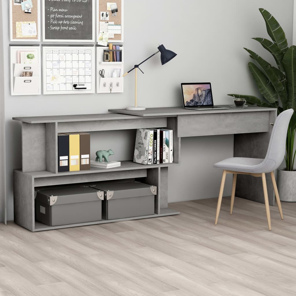 Corner Desk Concrete Grey 200x50x76 cm Engineered Wood