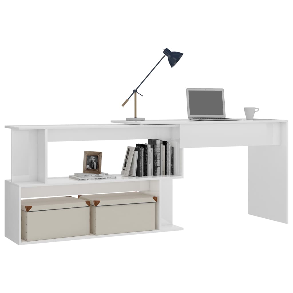 Corner Desk High Gloss White 200x50x76 cm Engineered Wood