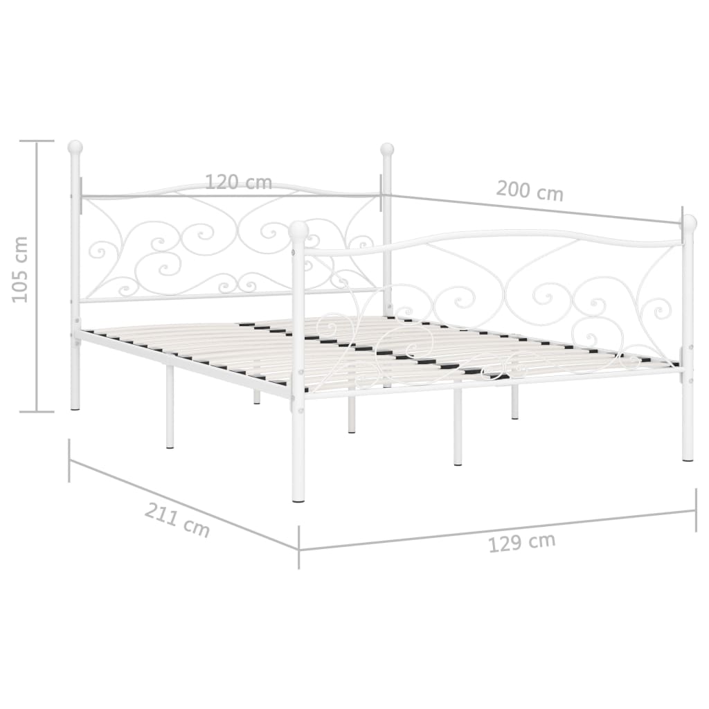 Bed Frame with Slatted Base White Metal 120x200 cm