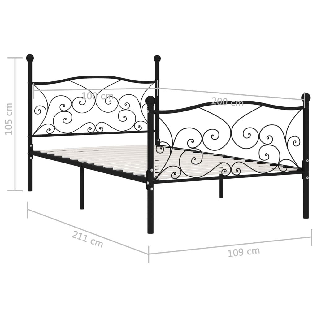 Bed Frame with Slatted Base Black Metal 100x200 cm