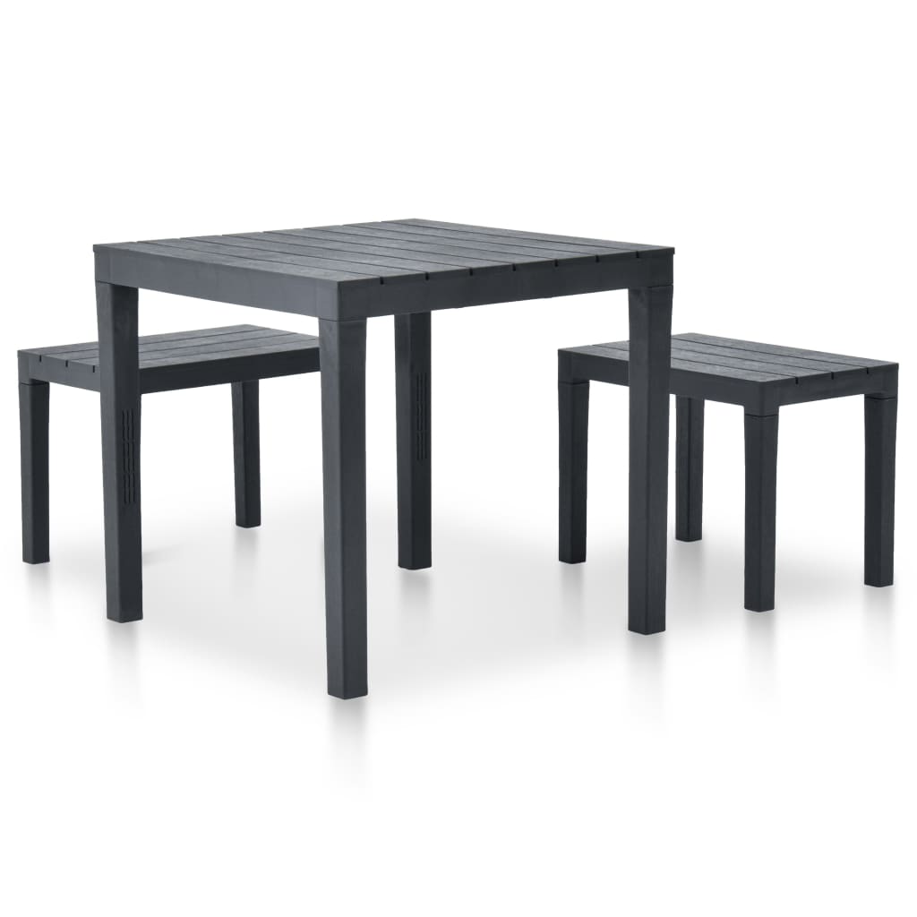 Garden Table with 2 Benches Plastic Anthracite