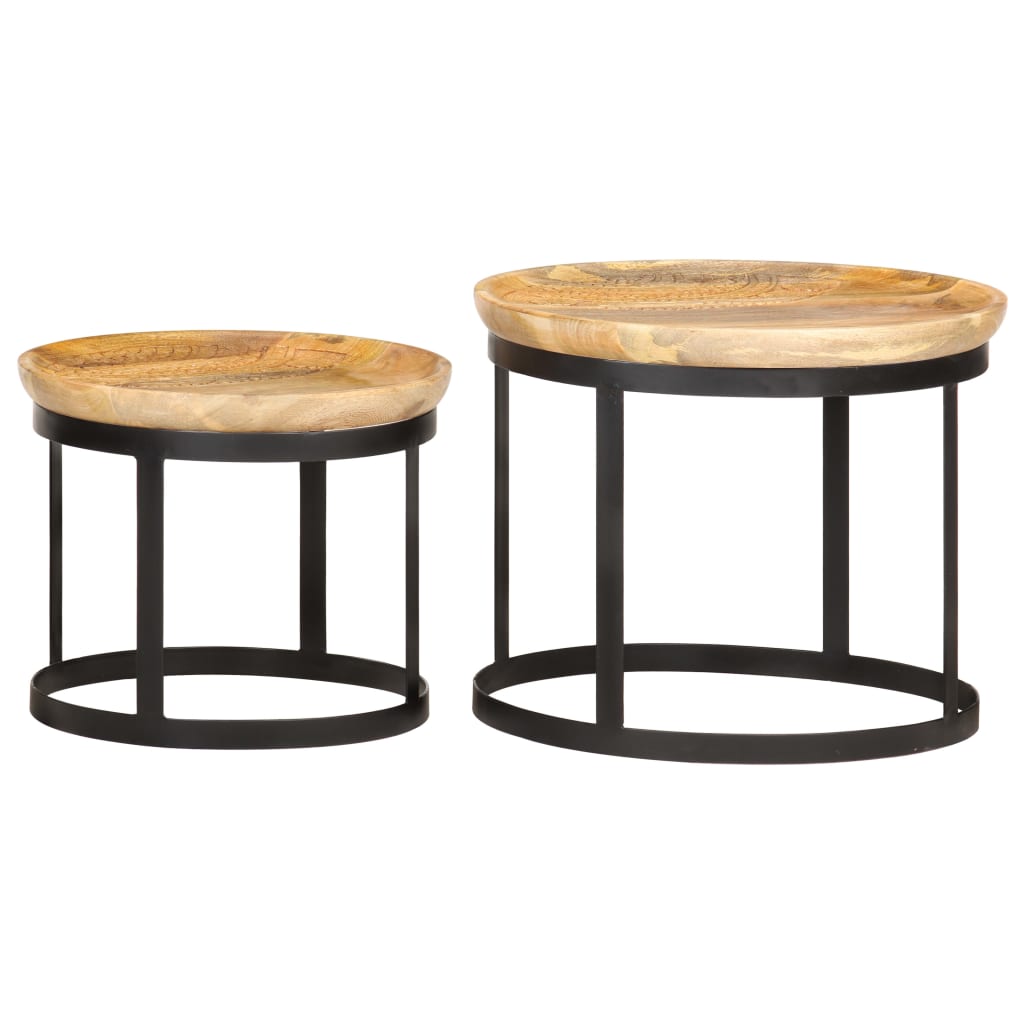Round Side Tables 2 pcs Solid Mango Wood and Steel