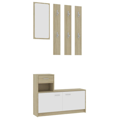 Hallway Unit White and Sonoma Oak 100x25x76.5 cm Engineered Wood