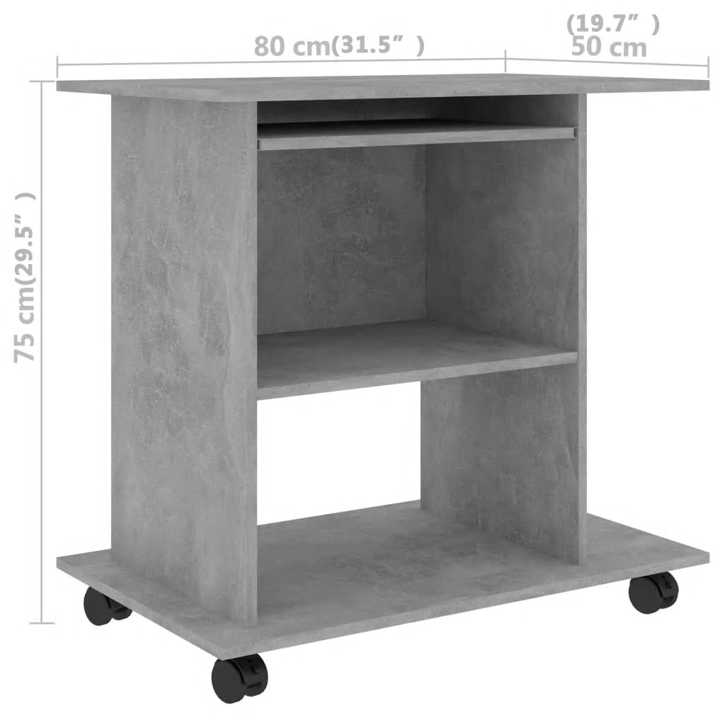 Computer Desk Concrete Grey 80x50x75 cm Engineered Wood