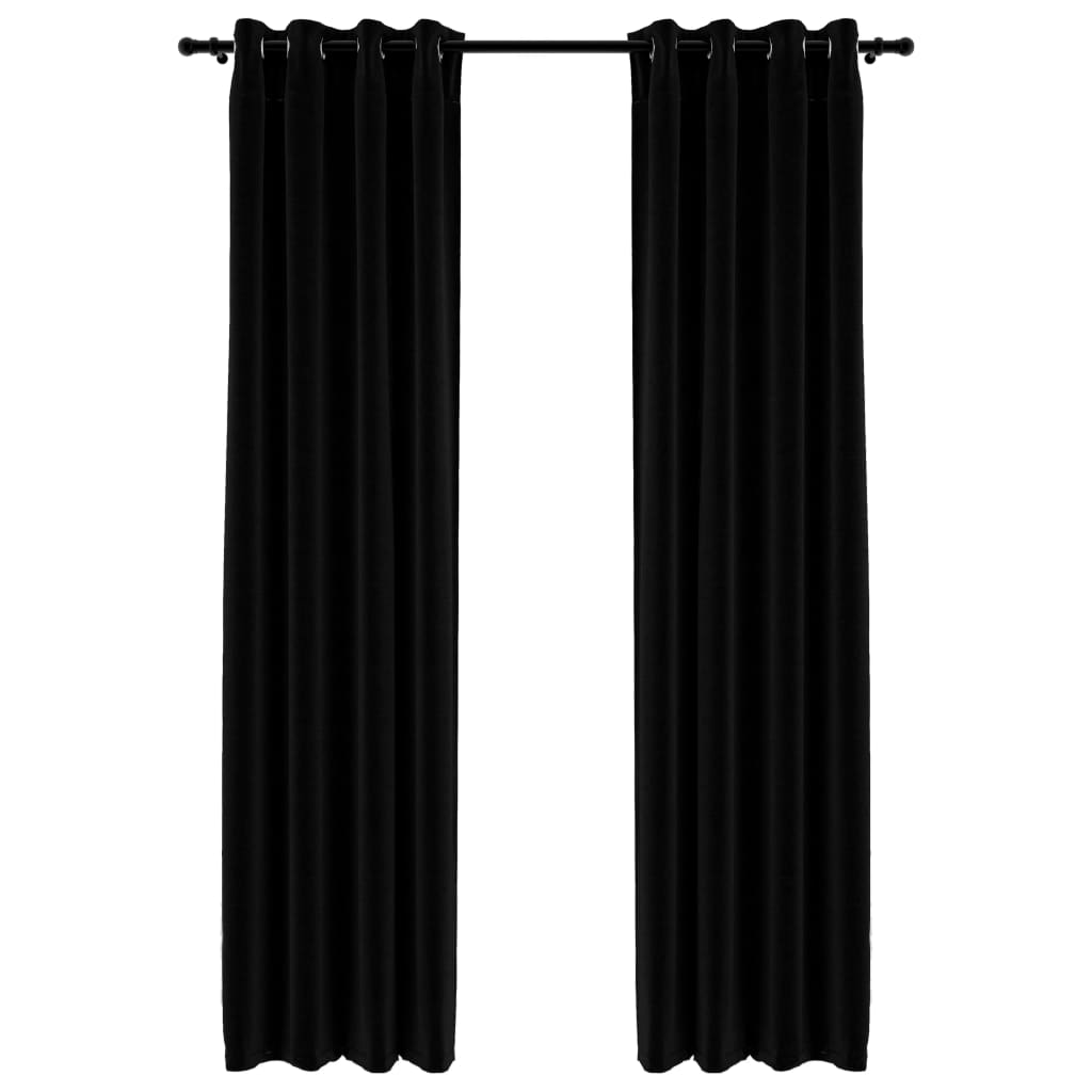 Linen-Look Blackout Curtains with Grommets 2pcs Black 140x225cm