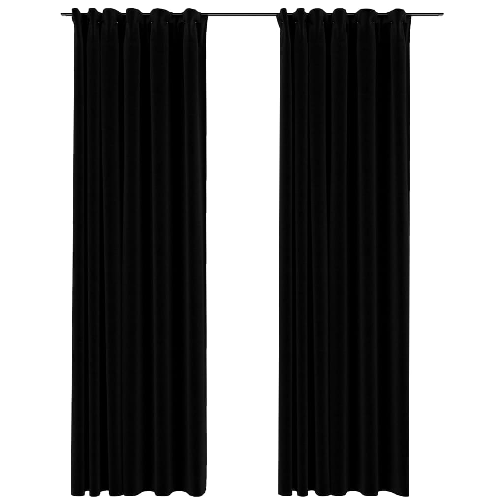 Linen-Look Blackout Curtains with Hooks 2 pcs Black 140x225 cm