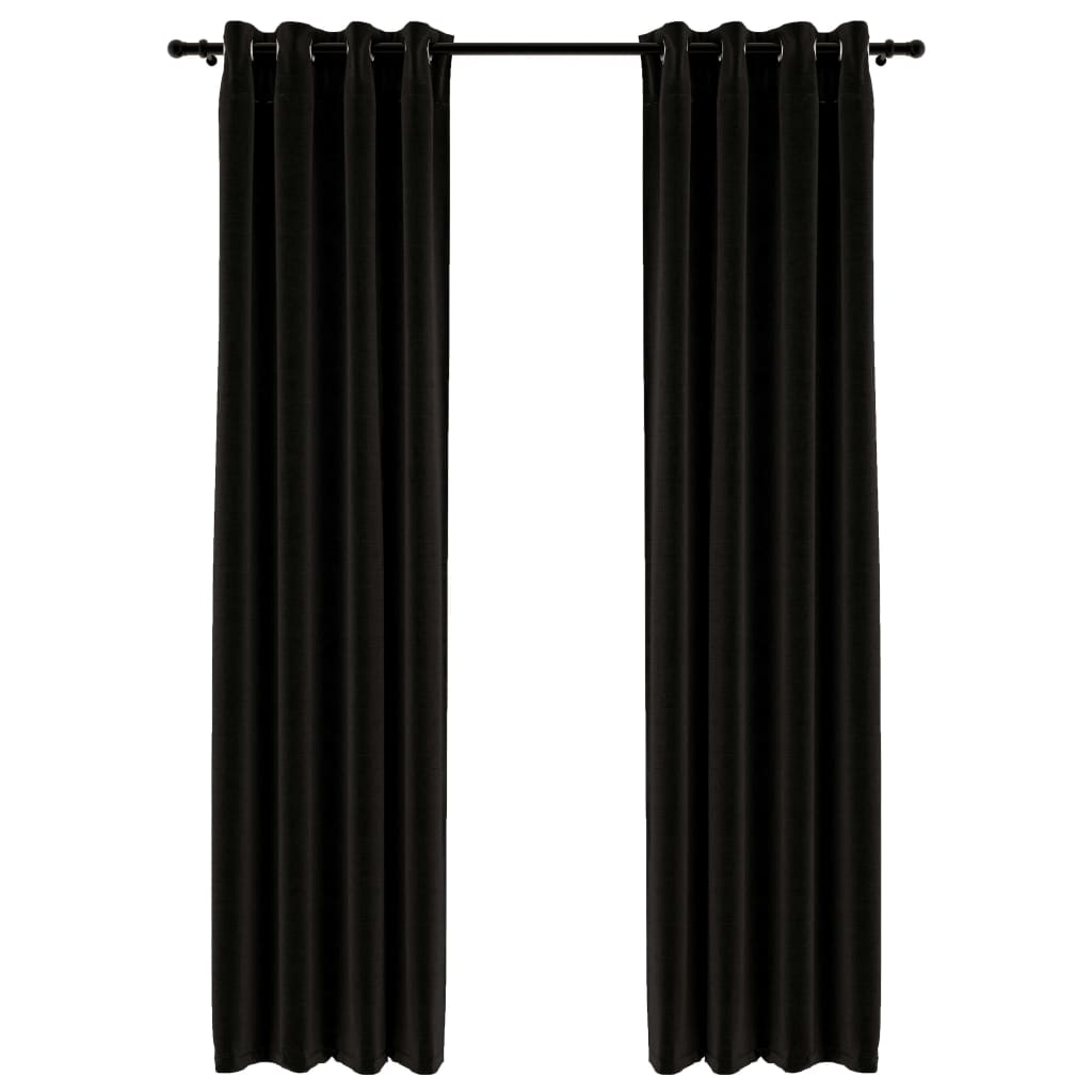 Linen-Look Blackout Curtains 2 pcs Anthracite 140x225cm