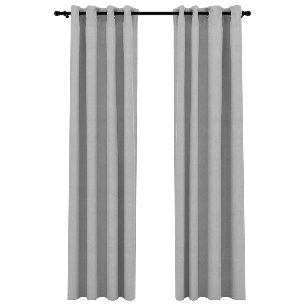 Linen-Look Blackout Curtains with Grommets 2pcs Grey 140x245cm