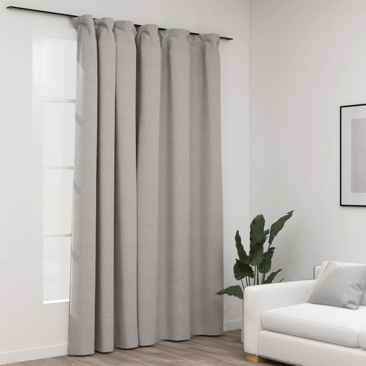 Linen-Look Blackout Curtain with Hooks Grey 290x245 cm