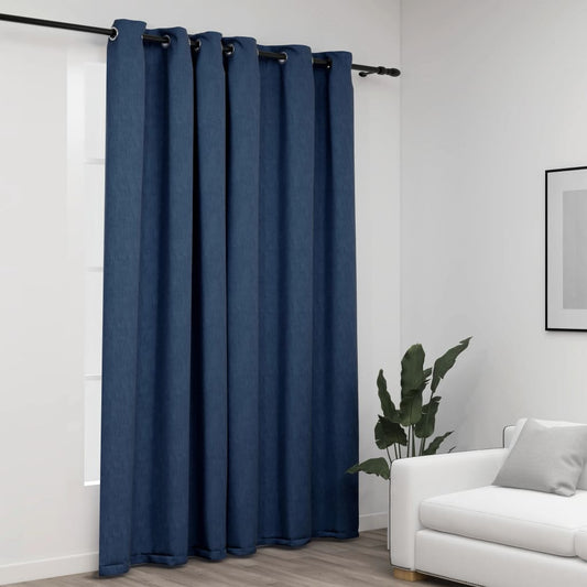 Linen-Look Blackout Curtains with Grommets Blue 290x245cm