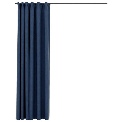 Linen-Look Blackout Curtains with Hooks Blue 290x245 cm