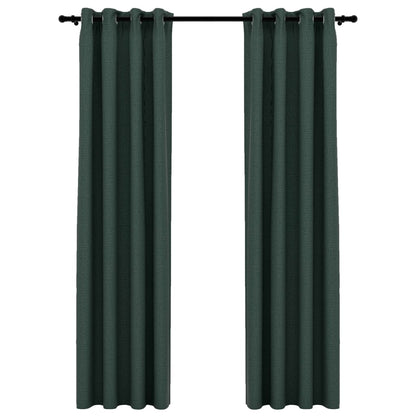 Linen-Look Blackout Curtains with Grommets 2pcs Green 140x245cm