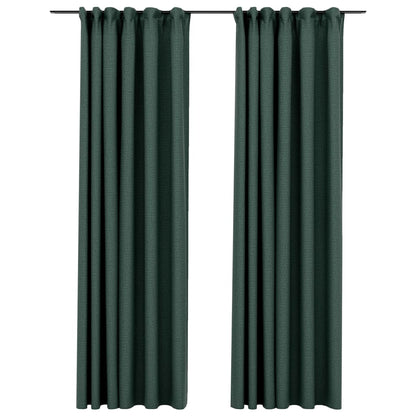Linen-Look Blackout Curtains with Hooks 2 pcs Green 140x225 cm