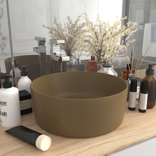 Luxury Wash Basin Round Matt Cream 40x15 cm Ceramic
